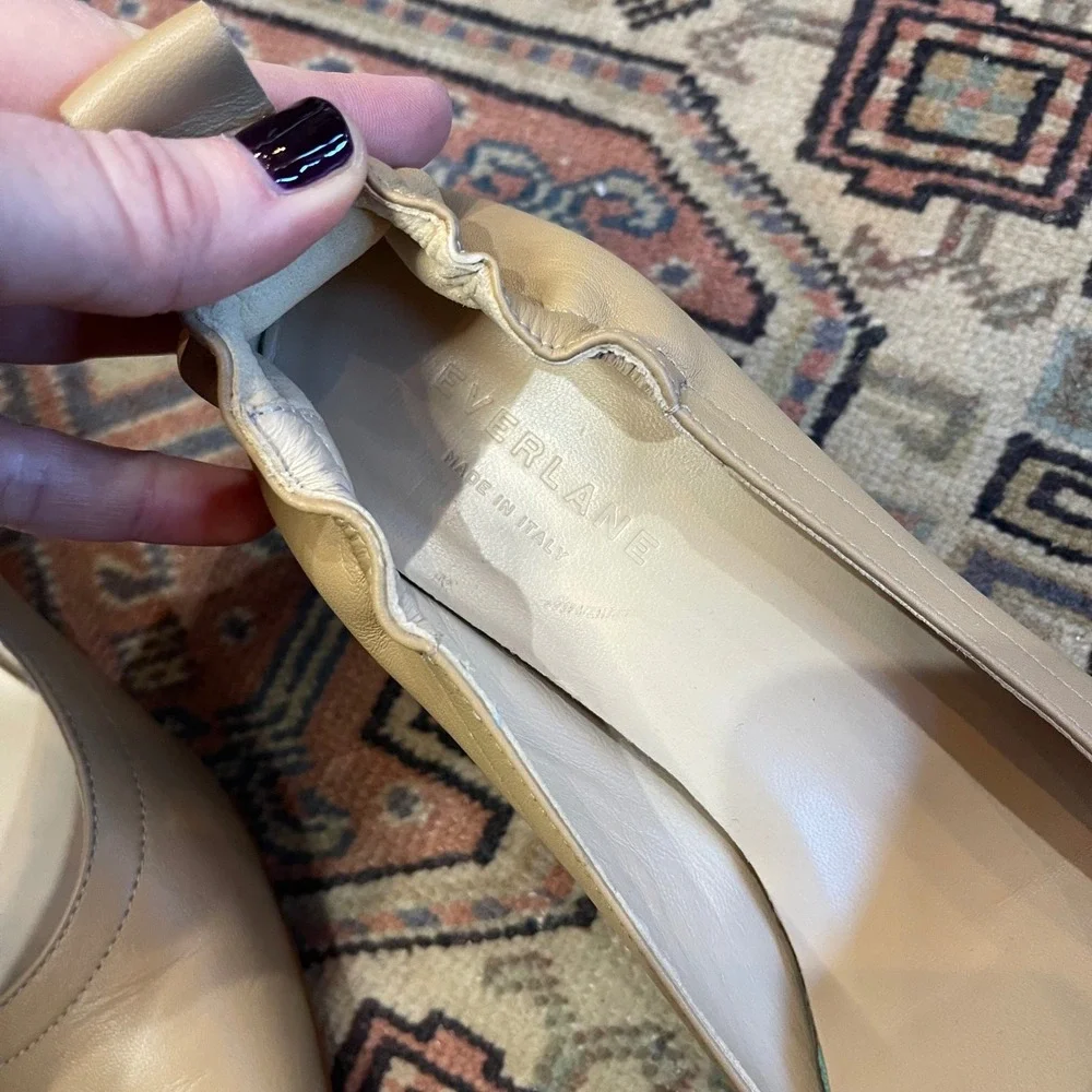 Everlane The Day Heel Light Taupe Leather Ballet Shoe Beige Tan Nude Sz 7.5 Chic